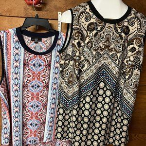 Two Women Sleeveless Top Tunic - AGB - 1X - Red & Blue and Brown Tones